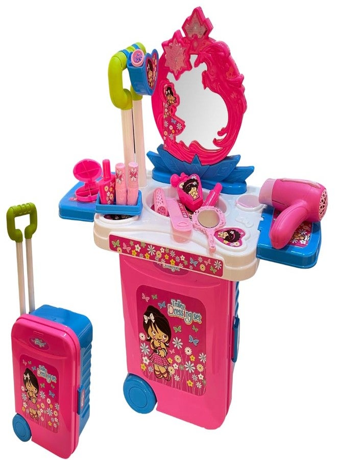 إستلو مجموعة مكياج إستيلو بيوتي للدمى، طقم مستحضرات تجميل 3 في 1، طاولة زينة محمولة، مجموعة لعب تمثيلية مع ملحقات مكياج للأطفال، بلاستيك (وردي)، 21 قطعة - Image 1